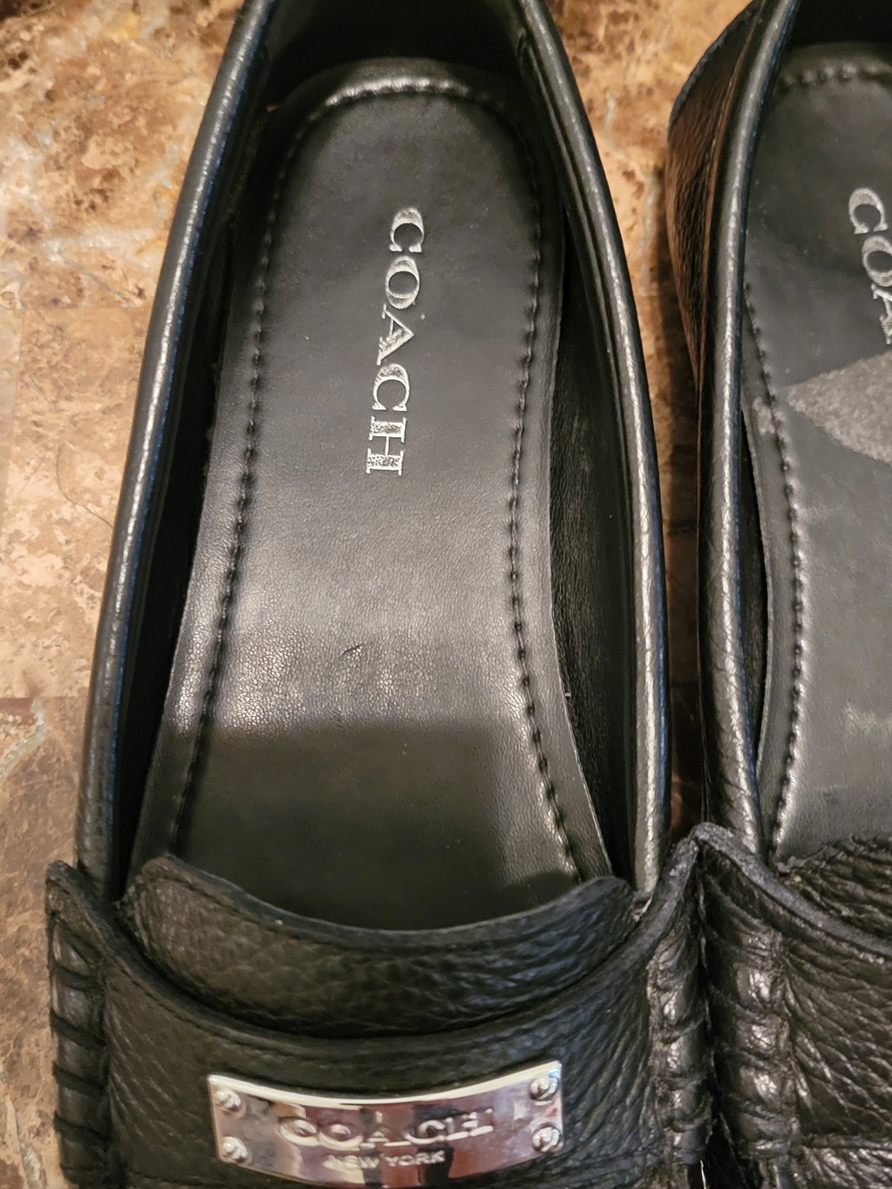 Coach Black Pebbled Leather Loafers with Silver Plaque - Picture 3 of 10